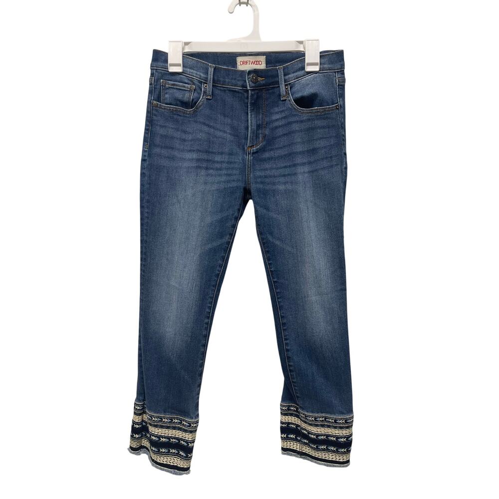 Driftwood Colette Embroidered straight leg denim jeans 28 boho festival hippie